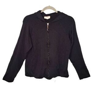 Soft Surroundings Black Full Zip Hooded Track Jacket Size Large